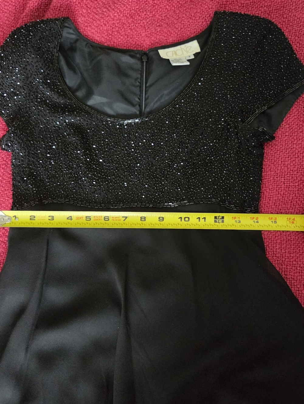 Vintage Little Black Dress - Beaded Bodice, Empire Waist, Flowing Silk Skirt - Picture 9 of 16